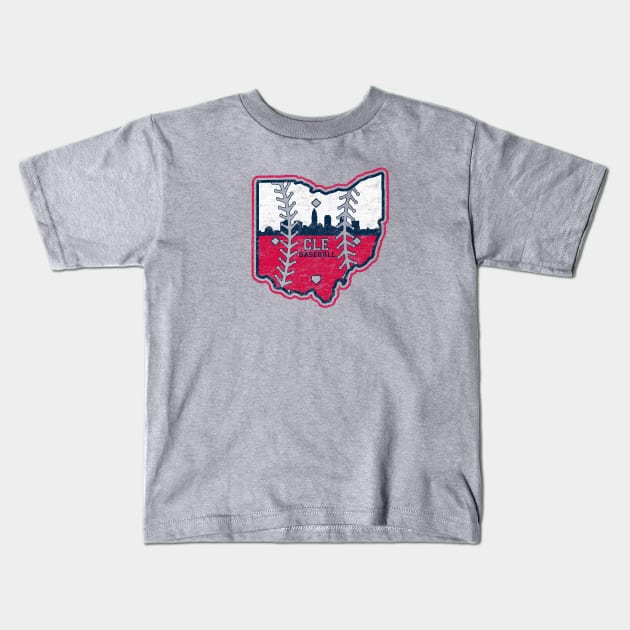 Vintage Cleveland Baseball Ohio State Map Kids T-Shirt by TeeCreations